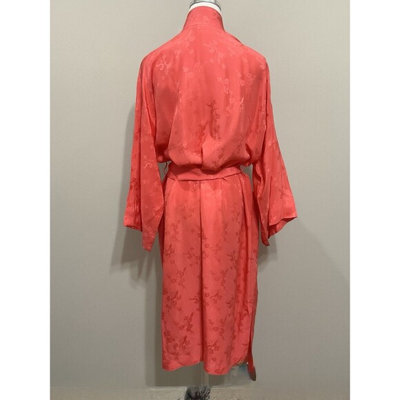 Vintage 50s Dynasty Hong Kong Silk Jacquard Peach Dressing Gown Robe Hostess Med - Picture 12 of 12